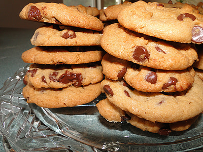 soubory cookie, čokoláda čip, jídlo, dezert, zásobníky, čerstvý pečený, vynikající