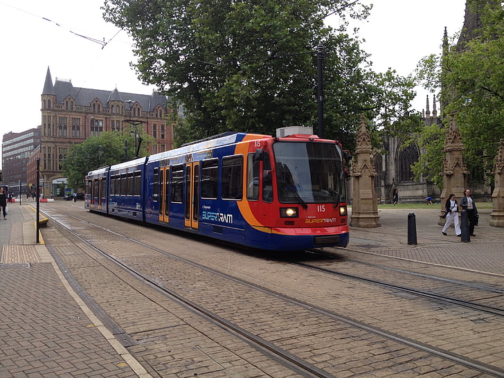 Sheffield, il tram, tram, trasporti pubblici, trasporto, Via, città