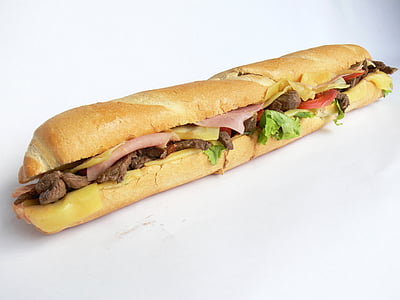 Большой сэндвич, питание, сэндвич, хлеб, говядина, овощной, вкусный