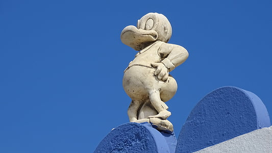 image, donald duck, blue, sculpture, statue, low angle view, no people