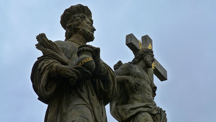Prague, Charles tilts, statuja, stāvs, krucifikss, Vecrīgā, vēsturiski