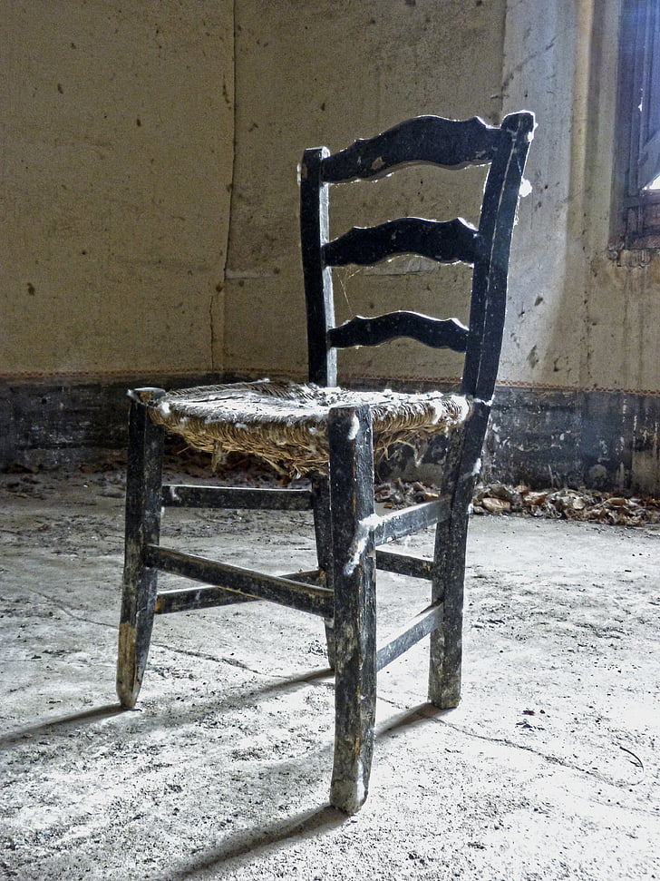 stol, rangliga, gamla, övergiven, trasig stol