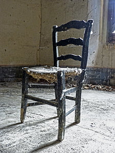 chaise, branlant, vieux, abandonné, chaise cassée