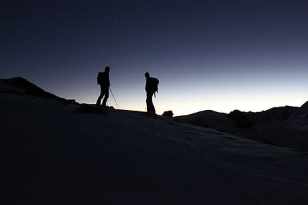 Backcountry skiiing, morgen, i tidlig morgen, tidlig på morgenen, soloppgang, landskapet, natur