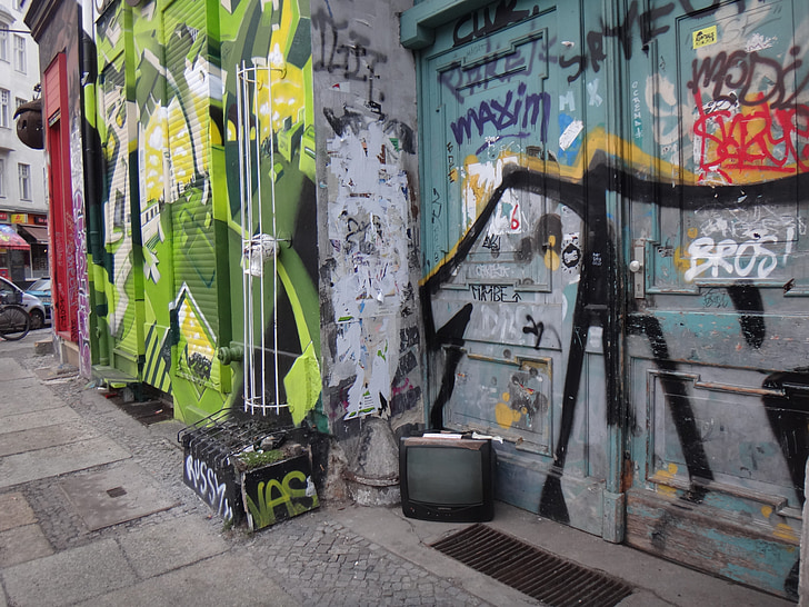 Graffity, Berlin, Tyskland, konst, byggnad, spray, väggmålning