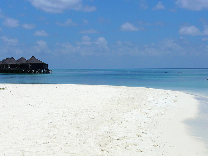 Maldīvija, pludmale, okeāns, brīvdiena, debesis, daba, romantisks