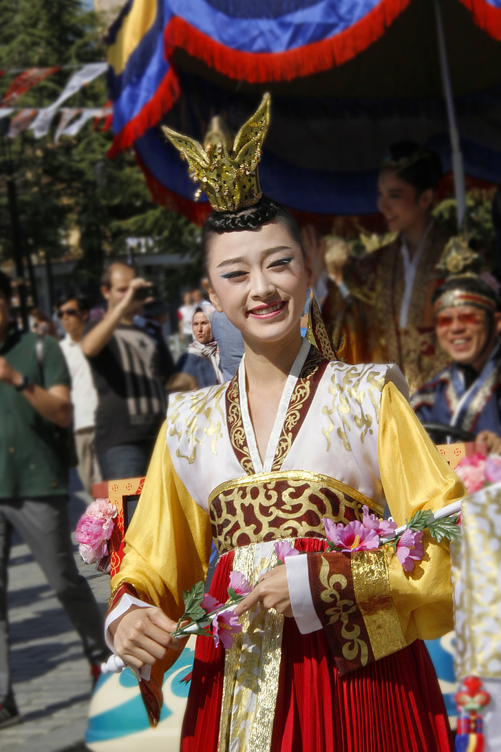 Chinois, défilé, costume coloré, Festival