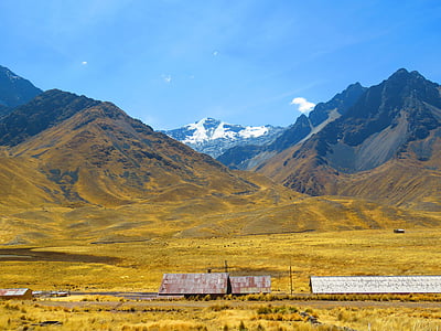 hegyi, táj, hó, Kilátás, Peru, természet, közúti