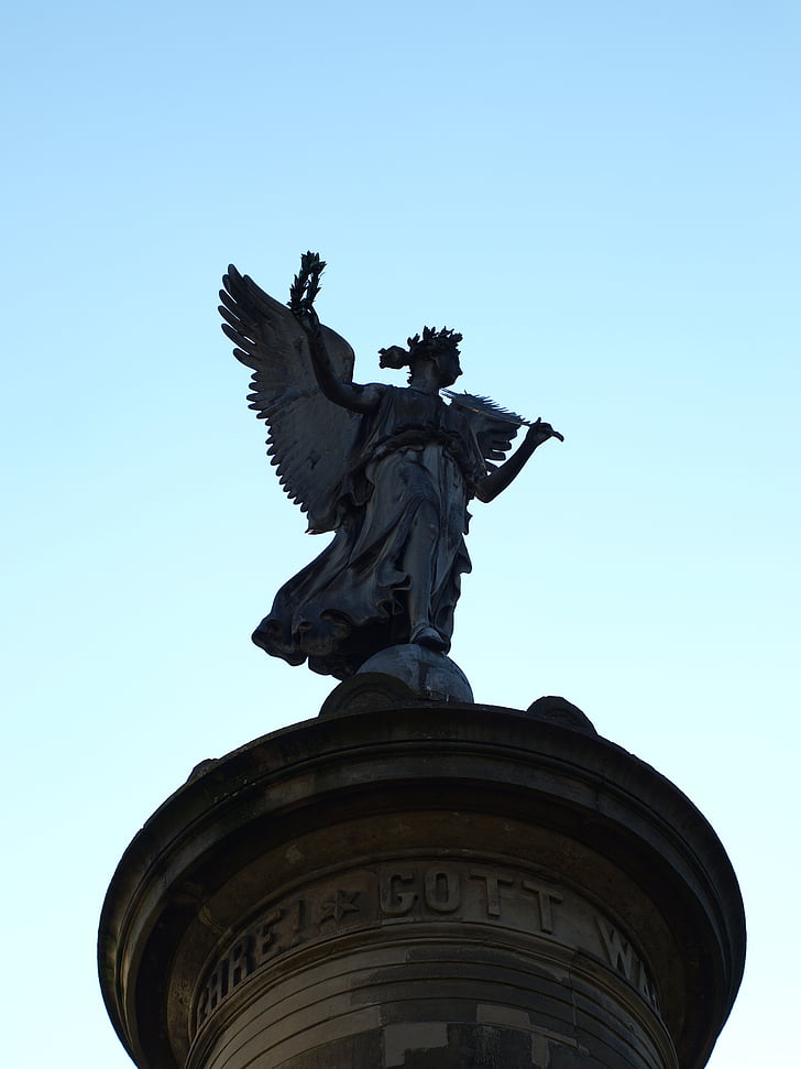 Siegburg, Německo, Siegessäule, Anděl, obloha, modrá, pilíř, socha