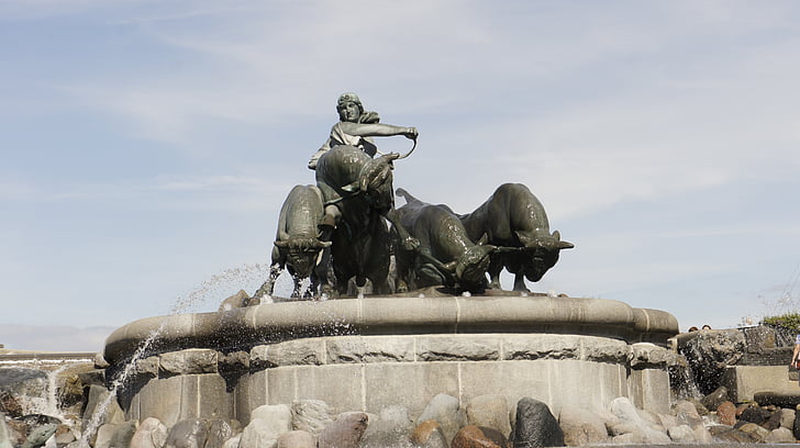 copper statue, fountain, denmark, statue, monument, famous Place, history