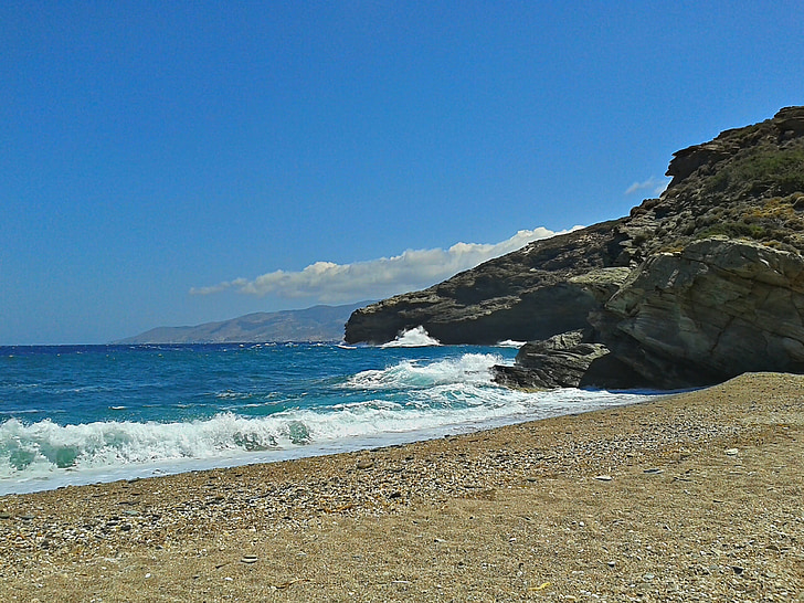 Costa, ondas, Islas, Grecia, Griego, Andros, Playa