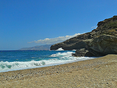 coastline, waves, islands, greece, greek, andros, beach