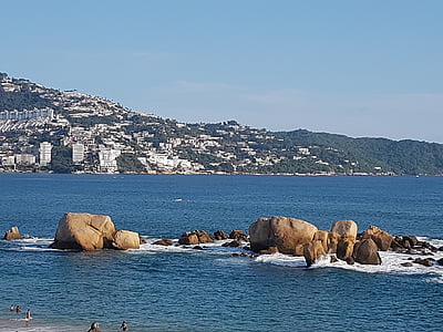 Acapulco, rocce, Baia, cielo, spiaggia, blu