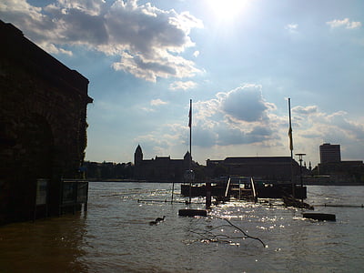 Rhen, Koblenz, högt vatten, Ehrenbreitstein, floden, arkitektur, berömda place