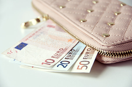 財布, お金, 紙幣, ユーロ, 現金