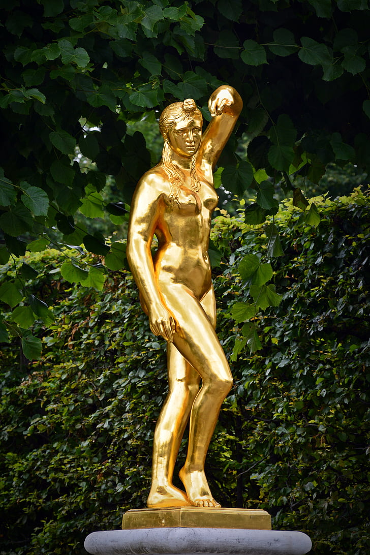 estátua, Figura, ouro, Jardins Herrenhäuser, Hanover, dourado, arte