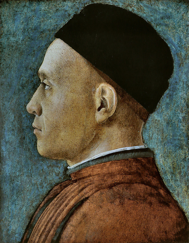 Andrea mantegna, porträtt d'homme, mannen, målning, historiska, museet, porträtt