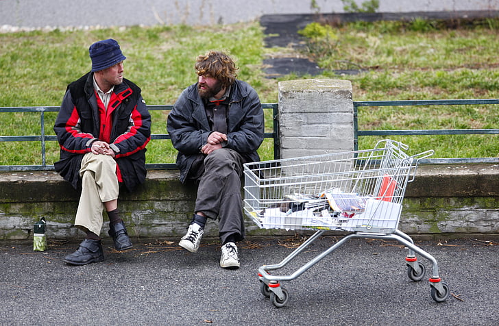 brezdomci, košara, ulica, revščine, umazanijo, wretch, nakupovalni voziček