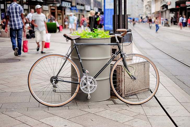xe đạp, thành phố, vỉa hè, mọi người, đường, Street, thị xã