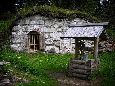 well, cellar, nature, forest, cottage, fairy, stone house
