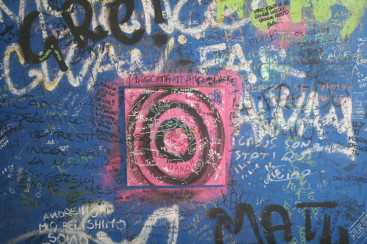 graffiti, Itàlia, loverslane, paret, blau, tenyit, l'amor