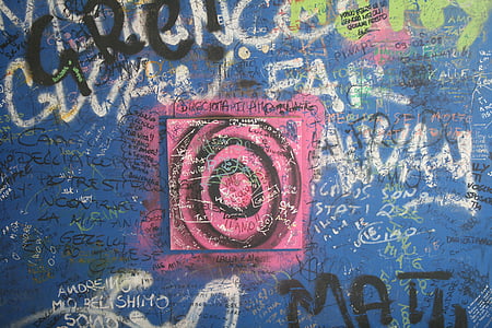 Graffiti, Italie, loverslane, mur, bleu, teints, amour