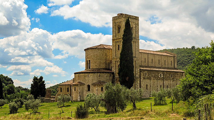 Castel nuovo, Italië, Toscane, Abdij, klooster, hemel, wolken