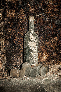 gammal vinflaska, källare, flaska, mögel, Glöm