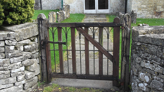 ゲート, 木製, 石の壁, 素朴です, 古い, アーキテクチャ, ドア