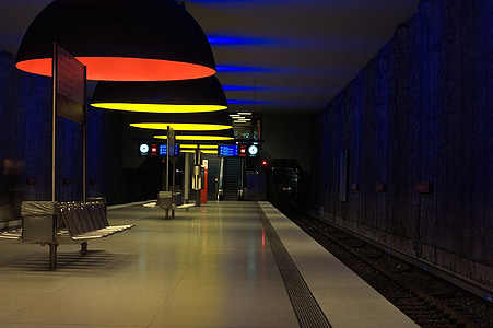 metro, Munic, llum, Baviera, arquitectura, il·luminació, colors