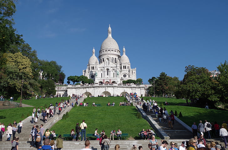 Pariisi, Montmartre, katedraali, ihmiset, kuuluisa place, arkkitehtuuri