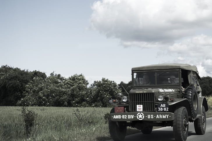 jeep, truck, military, war, reconstitution, battle, normandy