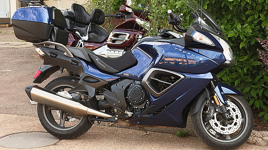 motocykly, Saulieu, Morvan, modrá, černá, triumf, motocyklu