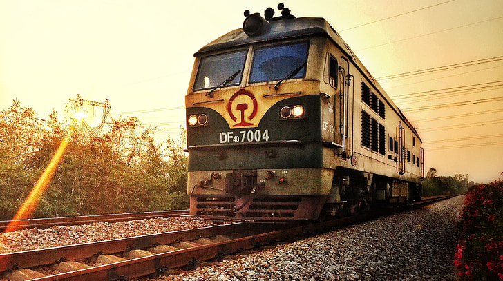 train, sunset, rail