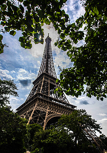 Eiffelova věž, Paříž, Památník, listoví, den, Francie