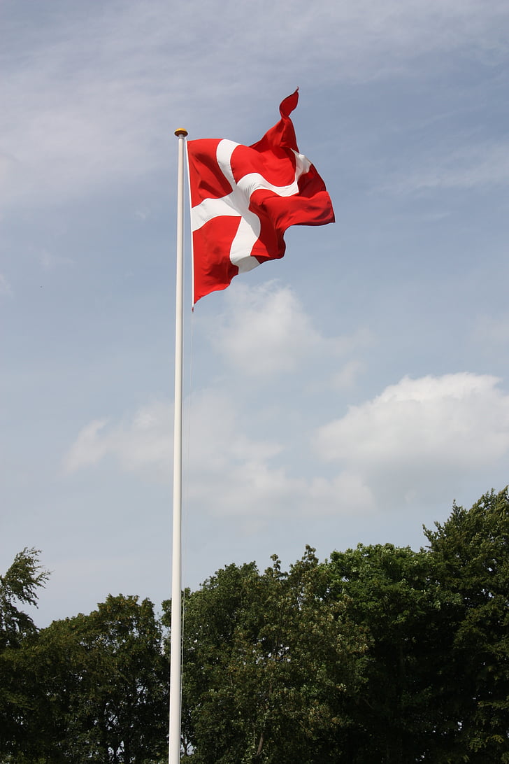 dánskou zástavou, dannebrog, vlajka, dánčina, Dánsko, Sky, červená