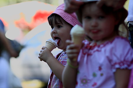 kid, heat, ice cream, girl, girls, eating, dessert