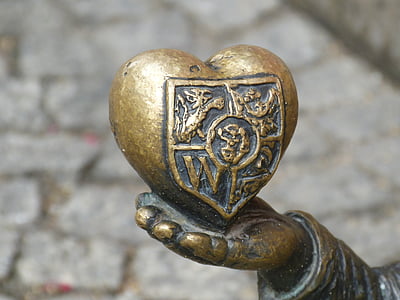 hjerte, hånd, Wroclaw, markedsplass, Wrocław, dverg, Gnome
