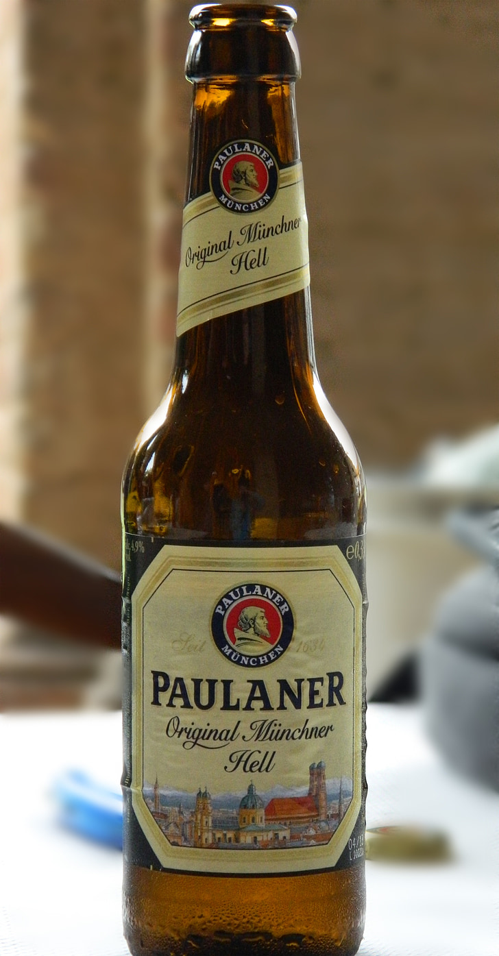beer, bottle, pub, paulaner, drunk, label, glass