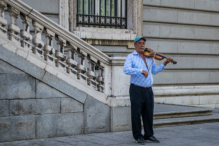 musiker, violin, instrumenter, reb, person, Portræt, Street