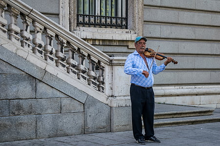 hudobník, husle, nástrojov, lano, osoba, portrét, Ulica