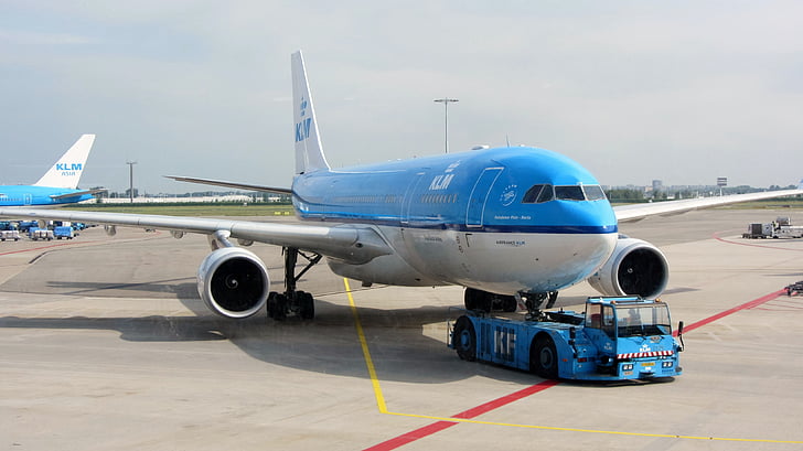 sík, a KLM, repülőtér, menet közben, utazás, Schiphol