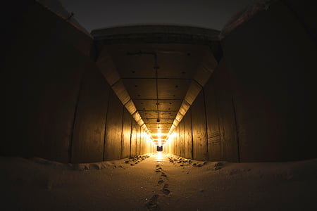 снимка, коридора, жълто, светлина, тъмно, тунел, светлини