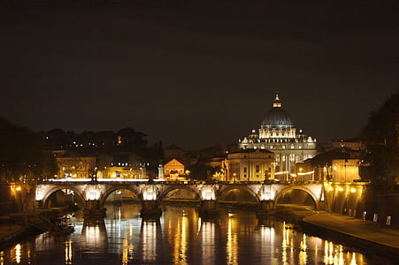 базиликата Свети Петър, нощ фотография, Рим, Отразявайки, снимка HDR, архитектура, Известният място