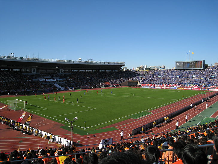 Japon, football, football, domaine, stade, fans, spectateur
