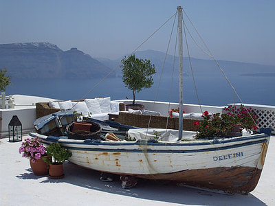 лодка, Санторини, Гърция