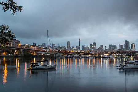 Sydney, Sydney harbour, hamnen, Bridge, landmärke, stadsbild, båtar