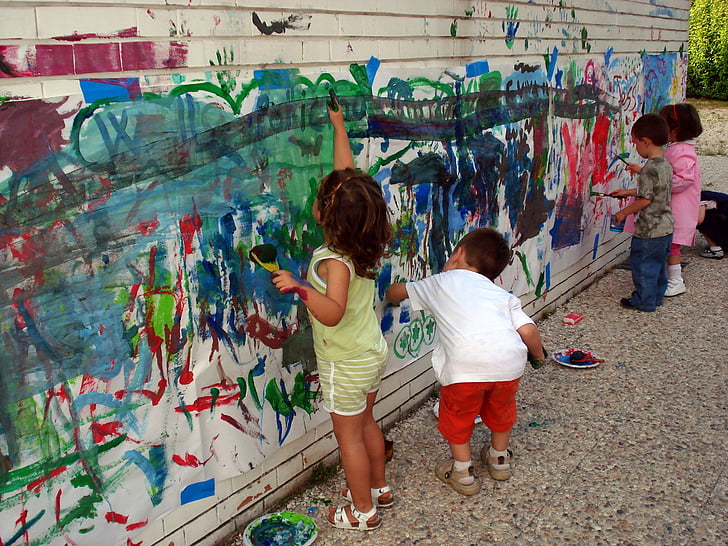slikarstvo, roke, freske, barve, igra, igra, otroci