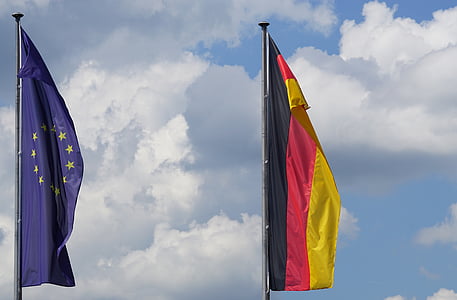 σημαία, Γερμανία, Ευρωπαϊκή Ένωση, χτύπημα, πτερυγισμός