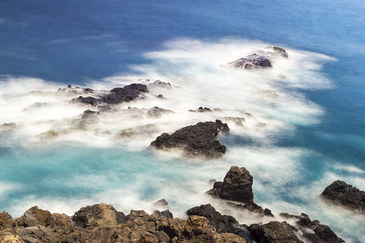 mar, Costa, oceano, pedras, Verão, ondas, espuma